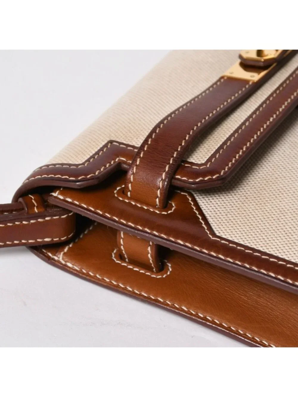 Hermes Kelly Depeches 25 Clutch Beige Brown Toile H Barenia Time